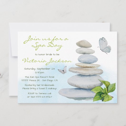 Zen Spa Bridal Shower-uitnodiging Kaart (Voorkant)