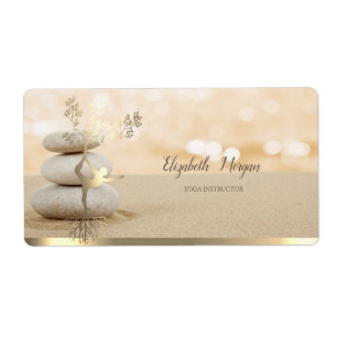 Zen Steen Zand Gouden Boom Vrouwen Silhouet Etiket