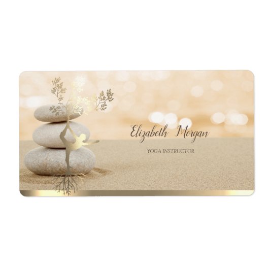 Zen Steen Zand Gouden Boom Vrouwen Silhouet Etiket (Voorkant)