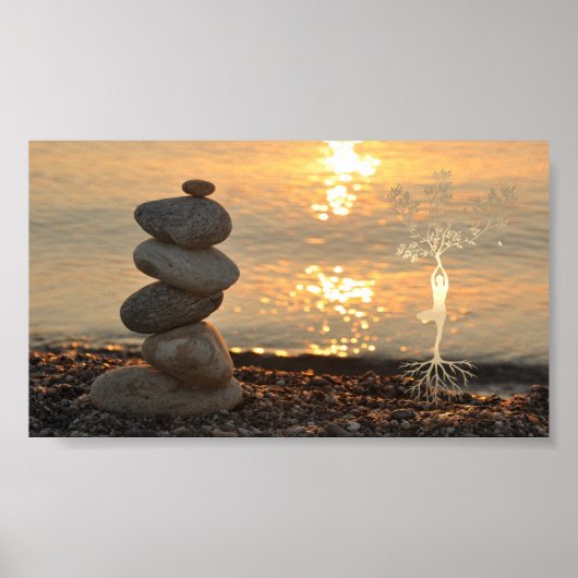 Zen stenen,Landschap,Silhouet van meisje Poster (Voorkant)