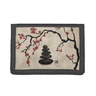 Zen stenen Sakura Tree Drievoud Portemonnee