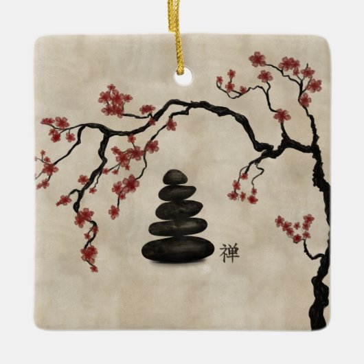 Zen-stenen Sakura Tree Keramisch Ornament (Voorkant)
