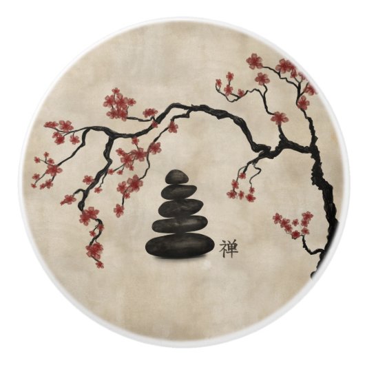 Zen stenen Sakura Tree Keramische Knop (Voorkant)