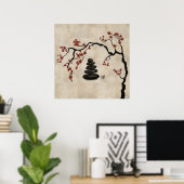 Zen-stenen Sakura Tree Poster (Thuiskantoor)