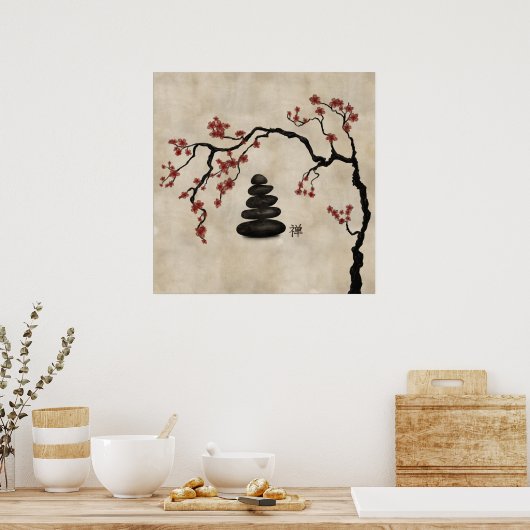 Zen-stenen Sakura Tree Poster (Keuken)