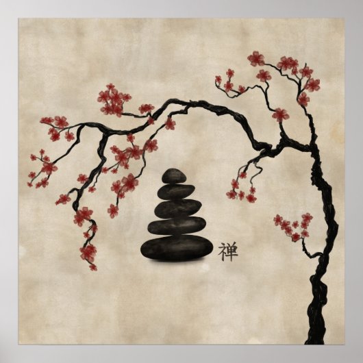 Zen-stenen Sakura Tree Poster (Voorkant)