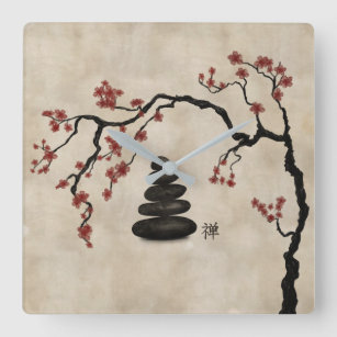 Zen stenen Sakura Tree Vierkante Klok
