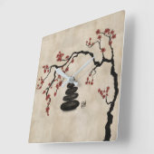 Zen stenen Sakura Tree Vierkante Klok (Hoek)