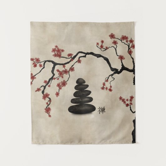 Zen stenen Sakura Tree Wandkleed (Voorkant)