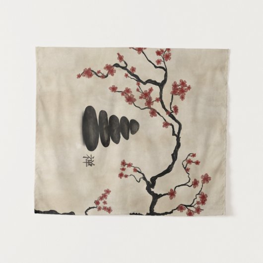 Zen stenen Sakura Tree Wandkleed (Voorkant (horizontaal))