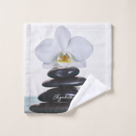 Zen stenen witte orchidee bad handdoek