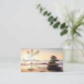 Zen stenen, zonsopgang, gouden boom silhouet visitekaartje (Staand voorkant)