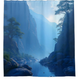 Zen-stilte in blauwe landschap douchegordijn