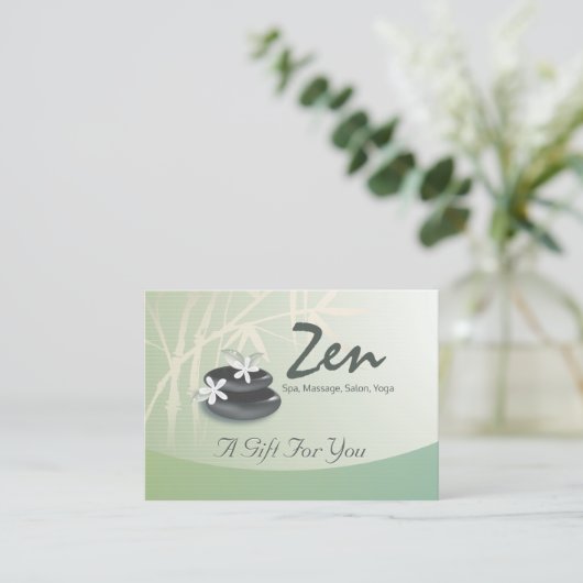 ZEN Stone Bamboo YOGA SPA Massage Gift Certificate Kortingskaartje (Staand voorkant)