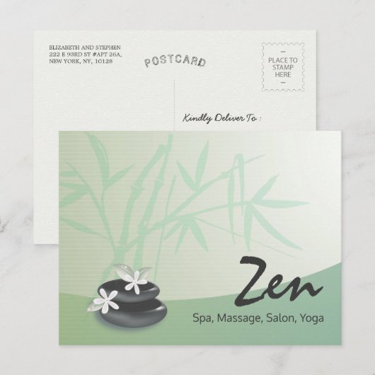 ZEN Stone Bamboo YOGA SPA Massage Therapy Salon Briefkaart (Voorkant / Achterkant)