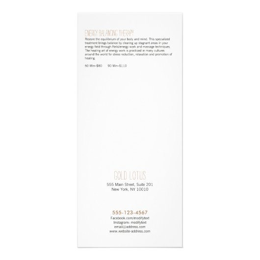 Zen Stone Massage Therapist Service Spa Menu (Achterkant)