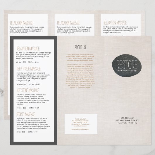 Zen Stone Massage Therapist Trifold Brochure (Voorkant / Achterkant)