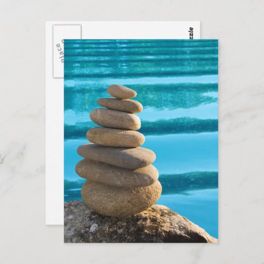 Zen stone tower with blue water postcard briefkaart (Voorkant / Achterkant)