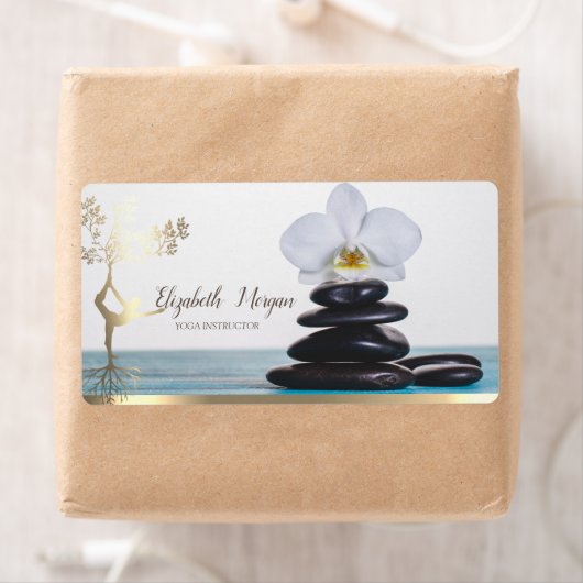 Zen Stone Witte Orchidee Gouden Boom Vrouwen Silho Etiket (Insitu)