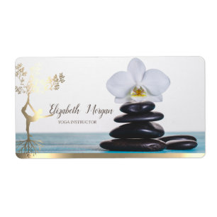 Zen Stone Witte Orchidee Gouden Boom Vrouwen Silho Etiket