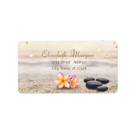 Zen Stones, Flowers, Faux Gold Foil Confetti Etiket (Voorkant)
