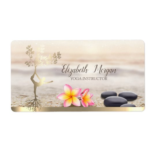 Zen Stones, Flowers, Gold Tree Women Silhouette Etiket (Voorkant)