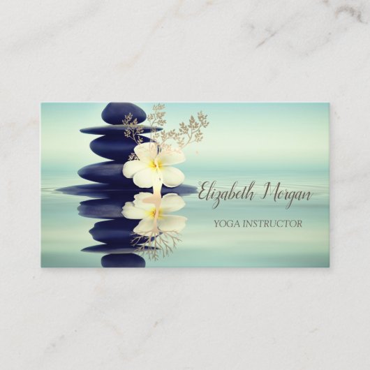 Zen Stones Gouden Boom Silhouet Witte Orchidee Visitekaartje (Voorkant)