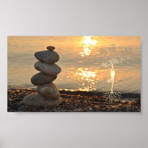 Zen Stones,Landscape,Girl Silhouette Poster