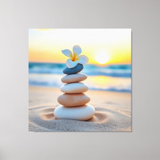 Zen Stones & Plumeria Beach Sunset Canvas Kunst (Voorkant)