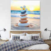 Zen Stones & Plumeria Beach Sunset Canvas Kunst (Insitu (Slaapkamer))