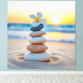Zen Stones & Plumeria Beach Sunset Canvas Kunst (Insitu (Houten vloer))