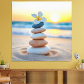 Zen Stones & Plumeria Beach Sunset Canvas Kunst (Insitu (Woonkamer))