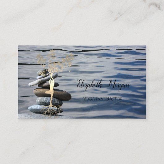 Zen Stones, Zee, Gold Tree Silhouette Visitekaartje (Voorkant)