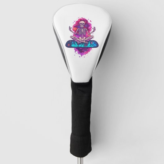 Zen tot op het Bot � Grappige Ruimte Yoga Skelet Golfheadcover (Voorkant)