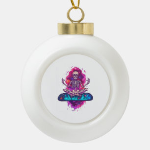 Zen tot op het Bot - Grappige Ruimte Yoga Skelet Keramische Bal Ornament