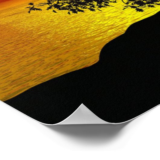 Zen Tree Sunset Oranje Yellow Ocean Love Peaceful Poster (Hoek)
