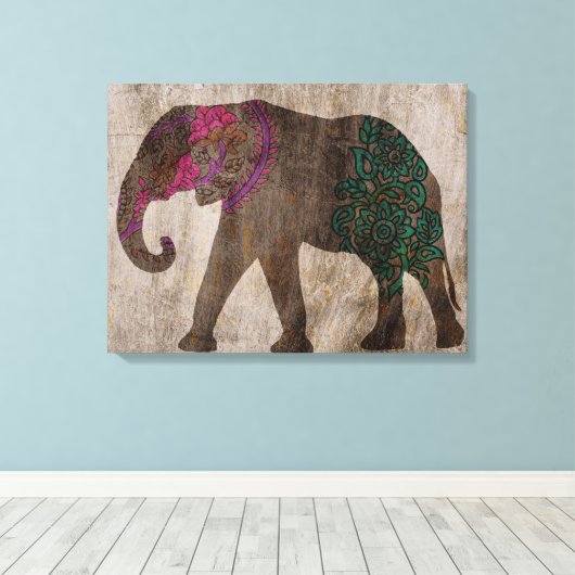Zen Tribal Asian Elephant Canvas Afdruk (Insitu (Houten vloer))