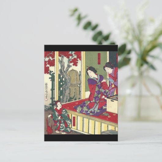 zen tuin herfst esdoorn kimono japans geisha briefkaart (Staand voorkant)