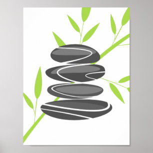 Zen tuin kiezelsteen stapelen en bamboe poster
