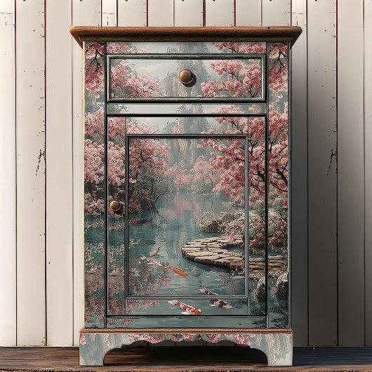Zen Tuin Koi Vijver & Sakura Berg Decoupage Tissuepapier