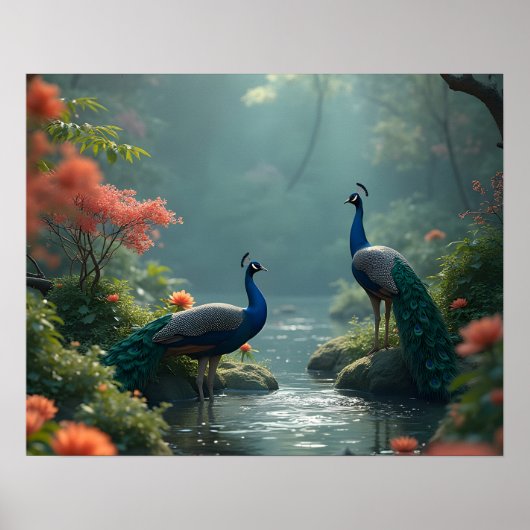 zen tuin met pauwen poster (Voorkant)