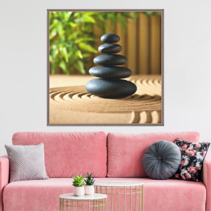Zen Tuin Rustige Zwarte Stenen Kunst Canvas Afdruk