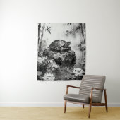 Zen Turtle Tapestry | Lotus Pond Ink Art  Wandkleed (In situ)