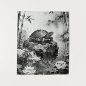Zen Turtle Tapestry | Lotus Pond Ink Art  Wandkleed (Voorkant)