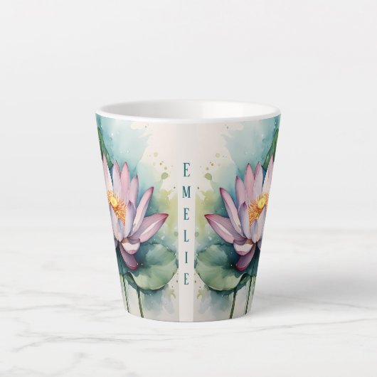 Zen Vibe Waterverf Roze Lotus Flower Latte Mok (Voorkant)