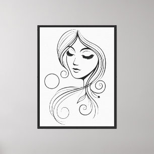 Zen Vrouw Lijn Kunst T-Shirt 3, Minimalistische Ab Canvas Afdruk