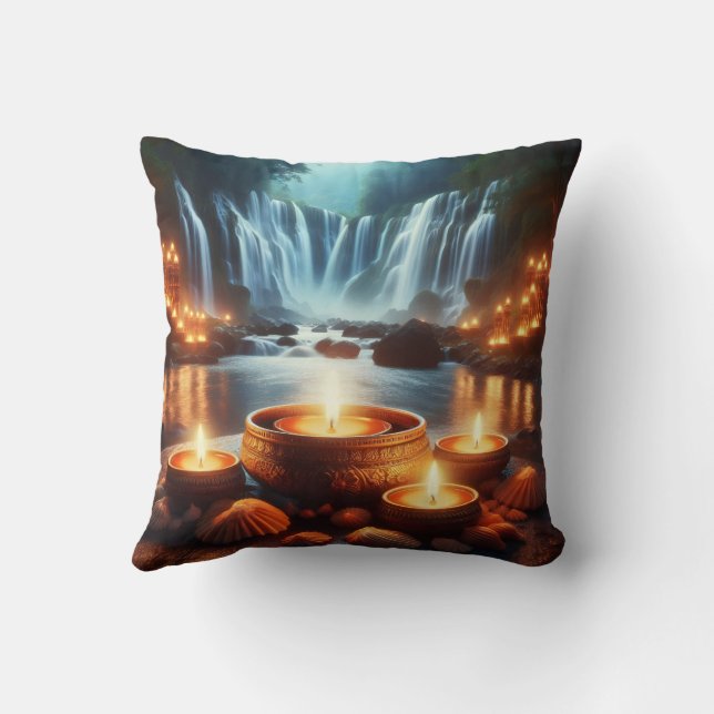 Zen Waterfall & Candles Luxury Kussen (Achterkant)