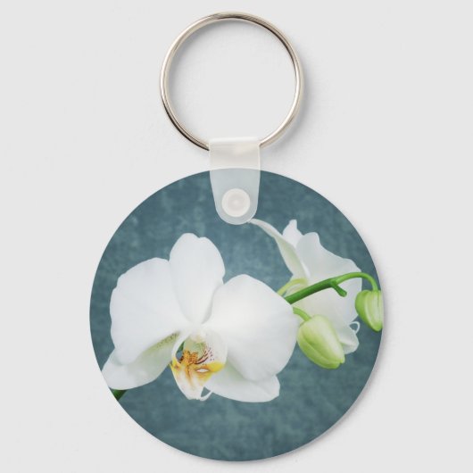 Zen White Orchid Flower Sleutelhanger (Voorkant)