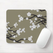 Zen White Sakura Cherry Blossom Flowers on Grey Muismat (Met muis)