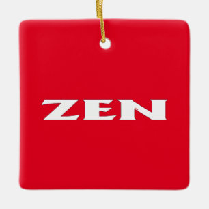 Zen wit rood vierkant keramisch ornament